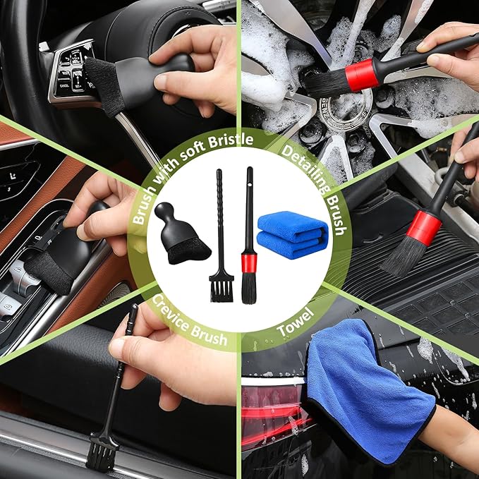 10pcs Windshield Cleaning Tool Inside Car Window Cleaner Wash Kit with 4 Reusable Microfiber Pads 1 Spray Bottle and Extendable Handle Interior Auto Glass Wiper Kit, Green