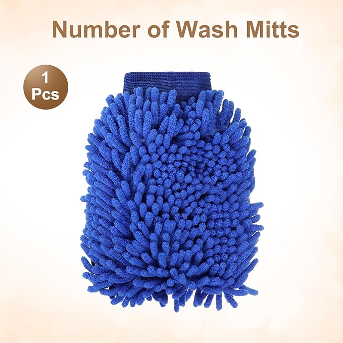 HARFINGTON Chenille Microfiber Car Wash Mitts 9.8" x 7.9" Scratch Free Wash Gloves Absorbent Double Sided Plush Cleaning Drying Mitts for Car Washing Home Clean, Blue