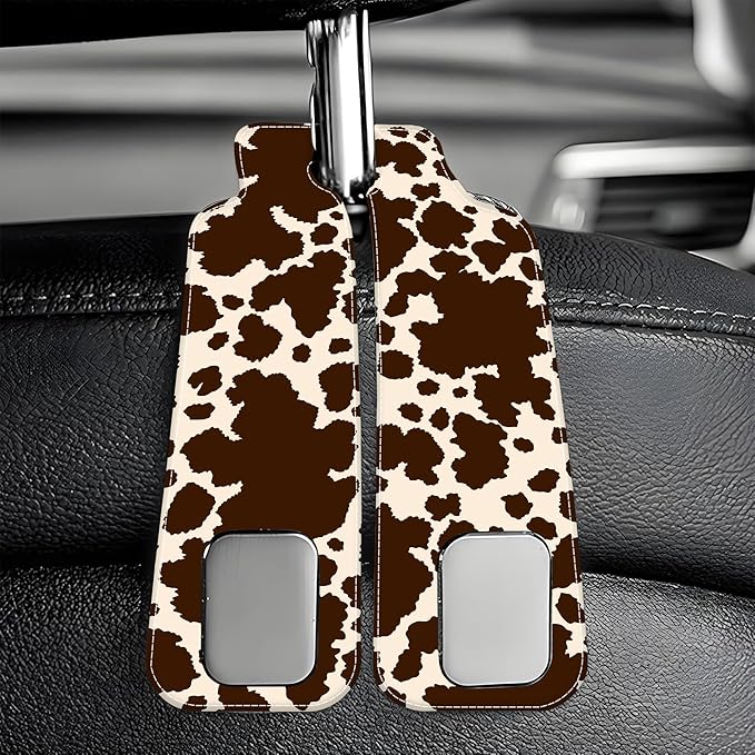 1 Pack Car Seat Headrest Hooks for Purses and Bags Camouflage Brown Cow Skin Bag Purse Holder for Car with Double Metal Hooks Car Purse Hanger Hanging Accessories