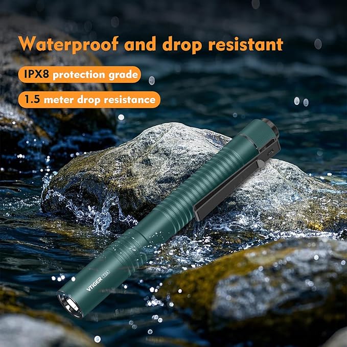 VTIGER T2A Compact EDC Flashlight,1500 High Lumens AA Rechargeable LED Flashlight, Super Bright Small Tactical Tail Switch Pocket Flash Light with Magnet for Camping,Hiking,Outdoor,Home,Emergency