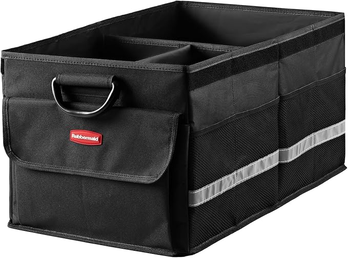 Rubbermaid Car Organizer, Collapsible Trunk Organizer, Multi-Compartment Car Storage Organization for Car Accessories, 3 Compartments With Cover, 23.23"*12.99"*11.81"