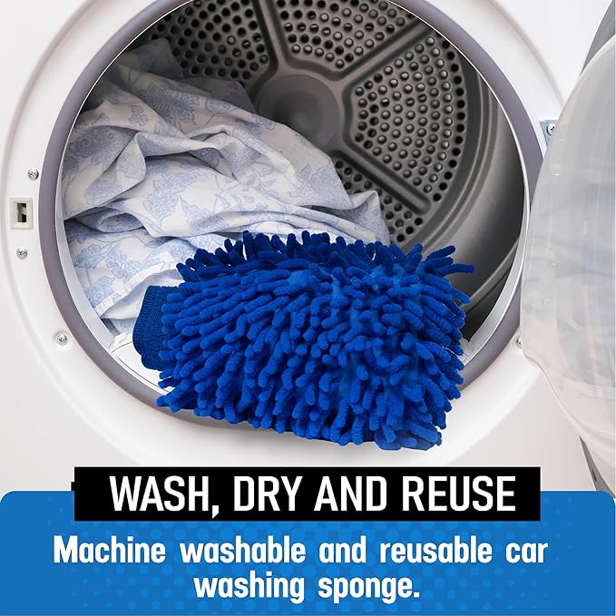 Ultra Plush Microfiber Car Wash Mitt - Scratch-Free, Lint-Free, Extra Absorbent, Machine Washable - Detailing Chenille Cleaning Mitt Perfect for Cars, Trucks, Motorcycles, and Household Surfaces