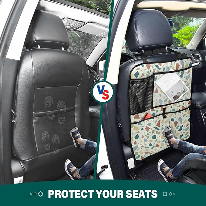 Terrazzo Green02 2 Pack Backseat Car Organizer with Storage Pockets Seat Back Organizers for Kids Kick Mats Backseat Protector Automotive