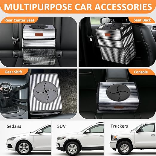 3 Gallons Car Trash Can with Lid, Car Trash Bag Bin Hanging Waterproof Automotive Garbage Cans Leak Proof Vehicle Trash Can Stripe