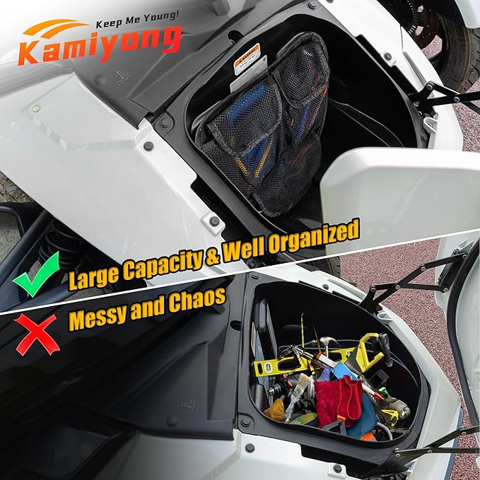 Front Trunk Organizer with Mesh Pocket for Spyder, Frunk Tool Bag Side Wall Storage Accessories for Can-Am Spyder F3 F3-S F3-T F3-L 2015-2025, (Black Style)