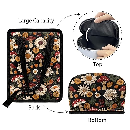 Aesthetic Mushroom Car Trash Can Bin Hanging Car Garbage Bag with Lid Daisy Trash Bin Auto Interior Accessories Universal Fit SUV Van Truck Sedan