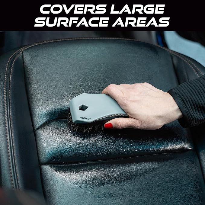 VIKING Leather Cleaner Brush, Horsehair Bristles for Car Interior, Cleaning Brush for Car and Home, Grey, 6.5 x 2.8 x 2 inch