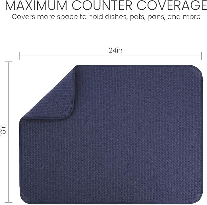 Bellemain XXL Dish Mat Microfiber Dish Drying Mat, Super absorbent (Navy, 17" x 24")