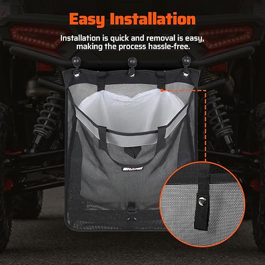 Ehaho UTV ATV Mesh Trash Bag with Reflective Strip, Universal Off-Road Trash Organizer, Large Mesh Sack with Carabiners, Fits Polaris RZR,Can-Am,CFMOTO,Arctic Cat,Pioneer,Golf Cart(Black)