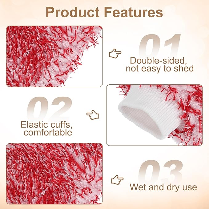 HARFINGTON 2pcs Chenille Microfiber Car Wash Mitts 10.2" x 6.7" Scratch Free Wash Gloves Absorbent Double Sided Plush Cleaning Drying Mitts for Car Washing Home, Red