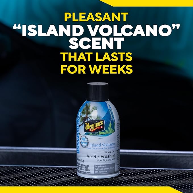 Meguiar's Car Air Refresher Odor Fighting Mist – Island Volcano, Long-Lasting Car Freshener Fights Strong & Unwanted Vehicle Smells Renewing Interiors with a Luxurious & Refreshing Scent, 2oz Aerosol
