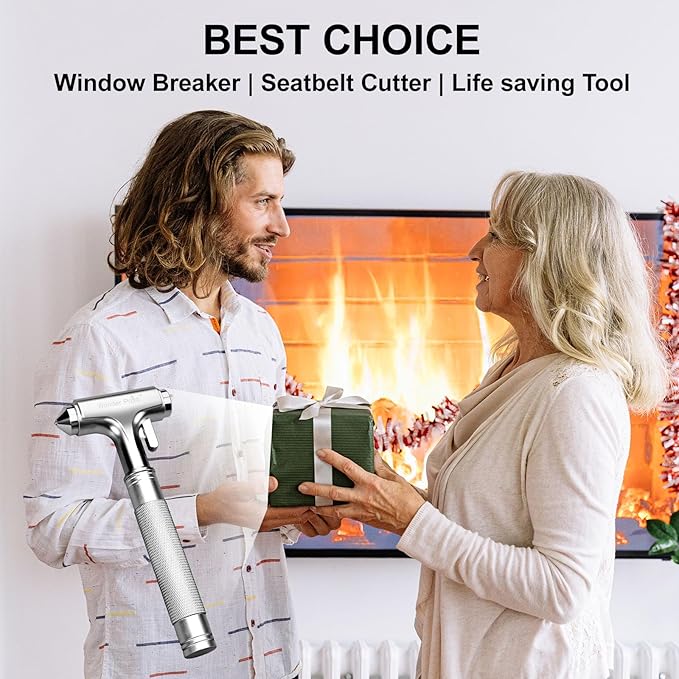 Premium Car Glass Breaker with Seat Belt Cutter - Automotive Safety Hammer - Emergecy Escape Tool, Car Autoaccessory Metal Window Hammer(Silver 2 Pack)