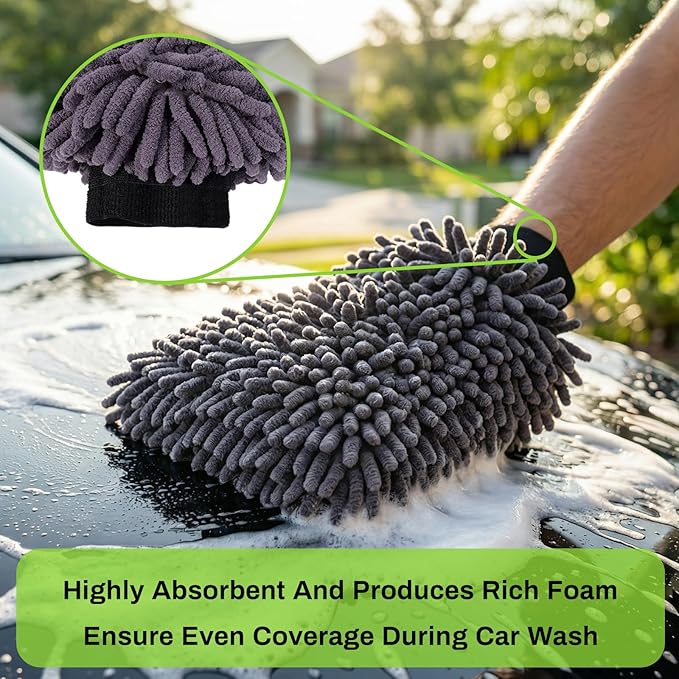 4Pack Scratch-Free Car Wash Mitt with Elastic Wrist Cuff & Waterproof Lining, High-Density Microfiber Mitt for Car Detailing, Protects Hands & Paint,Household Cleaning Glove Set(Grey)