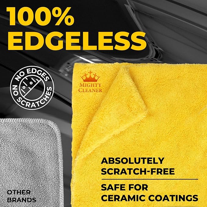 Super Soft Microfiber Towels for Cars - Edgeless - 6pk (12”x12”) - Premium Scratch-Free Towel - Great for Drying, Detailing, Polishing, Buffing - Ultra Absorbent Microfiber Cleaning Cloths for Car