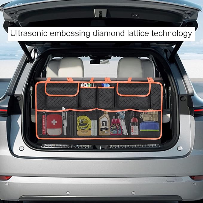 Car Trunk Organizer and Storage, Large Capacity Backseat Hanging Storage Accessories, Backseat Car Organizer for SUV/MPV/Truck (Orange)