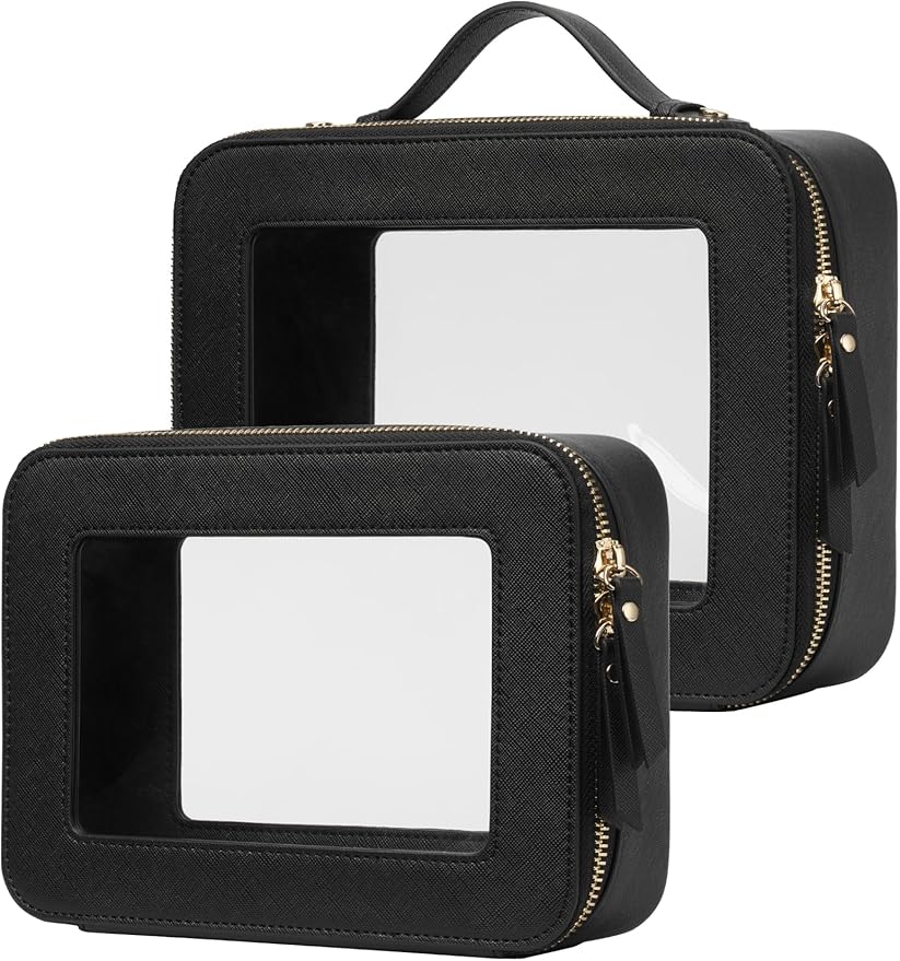 Popvibe Clear Makeup Bag Travel Cosmetic Case Transparent Toiletry Bag with Zipper, Portable Make Up Organizer Traveling Compact Car Bag for Essentials