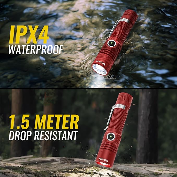 Banral Rechargeable Tactical Flashlights, High Lumens Small Mini USB-C LED Flashlight, Compact EDC Flash Light, 4 Modes&Memory Function, Waterproof Pocket Lights for Home,Camping,Emergency (2, Red)