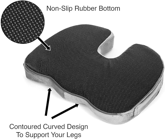 ComfiLife Premium Comfort Seat Cushion - Non-Slip Orthopedic 100% Memory Foam Coccyx Cushion for Tailbone Pain - Cushion for Office Chair Car Seat - Back Pain & Sciatica Relief (Gray)