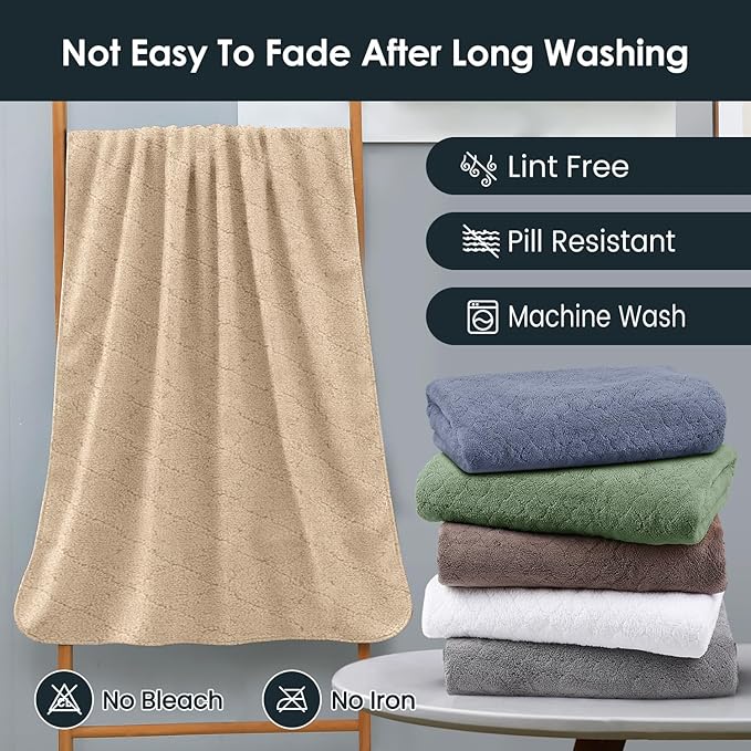 JML Bath Towels, Pack of 4, 30"x60", Large Microfiber Towel Set, Ultra Soft, Super Absorbent, Fast Drying, Perfect for Sauna, Shower, Pool, Sport, Travel, Fitness, SPA,Yoga, Coral Fleece - Camel