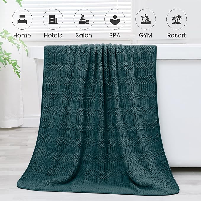 JML Microfier Bath Towels Set of 2, Large Microfier Body Towel for Adult, 30" x 60", Oversized, Soft, Super Absorbent, Fast Drying, Use for Sauna,Gym,Sport, Fitness, Yoga, Diamond Cross Grid Teal