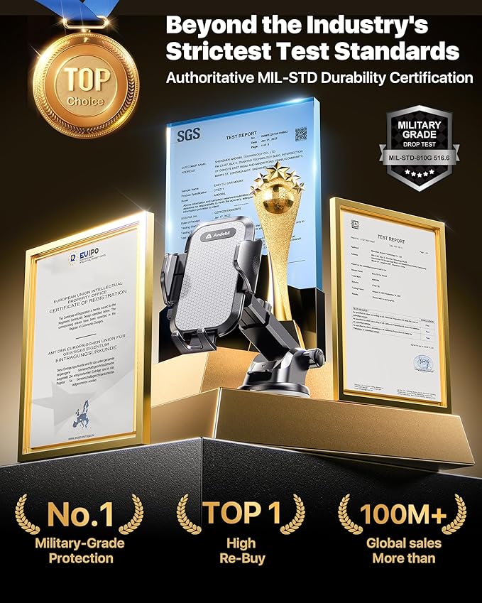 andobil Car Phone Holder Mount (Strong Suction&Bumpy Road Stable) Phone Holders for Your Car, Cell Phone Car Mount for Windshield Dash Vent Truck Cradle Stand for iPhone 17 16 15 14 Pro Max Grey