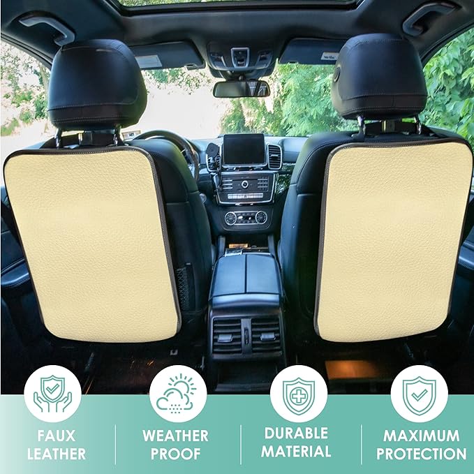 FH Group Faux Leather Seat Back Kick Protectors, Heavy Duty Car Kick Mats for Kids – 2-Pack Back Seat Protector for Driver and Passenger Seat, Waterproof Protection from Dirt, Mud, Easy to Clean