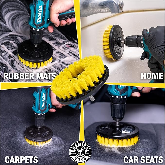 Chemical Guys ACC507 Medium Duty Spinner Multi-Surface Drill Brush Attachment (Fits Any Standard Drill - Power Scrubber Removes Stains & Cleans Floor Mats, Upholstery & Carpets), Yellow
