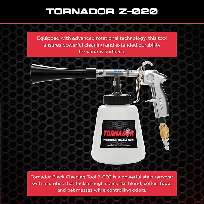 Tornador Z-010 Classic Cleaning Tool Bundle with 2oz Enzyme Cleaner | Powerful Interior & Exterior Mist Cleaning Action | Ideal for Seats, Dashboards, Rims, and Tight Areas