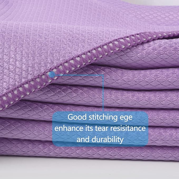 SINLAND Microfiber Glass Cleaning Cloth, 6PK, Lint Free Cleaning Cloths for Window, Car Windows, Mirrors, and Stainless Steel, Glass and Window Cleaner 16x16 Inch Purple