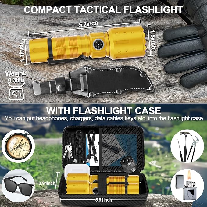 Banral Flashlights High Lumens Rechargeable, Super Bright Long Range Small Powerful Flashlight, 6 Modes LED Tactical Pocket Waterproof Flash Light for Home Emergency (2, Yellow Gold)