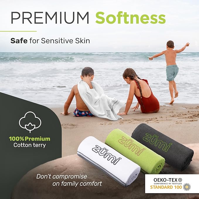 Zumi MINI 100% Cotton Camping Travel Towel - Small, Ultralight, Fast Drying, Highly Absorbent, Soft and Gentle on The Skin, Safe for The Planet (28" x 13" White)