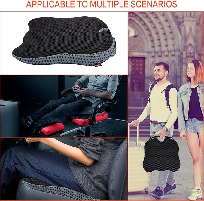 Car Seat Cushion, Comfort Memory Foam Car Cushions for Driving, Seat Cushion for Car Seat Driver with Wedge Design & Raised Back to Broaden Vision, Provides Comfort for Car, Truck, Office Chair