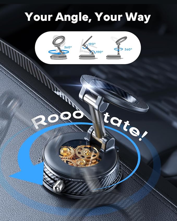 Car Phone Holder for Magsafe Car Mount [108+LBS Strongest Suction & 3000gf Magnetic] Vacuum Magnetic Phone Holders for Your Car 360° Adjustable Carbon Fiber Car Phone Mount for iPhone & Android Black