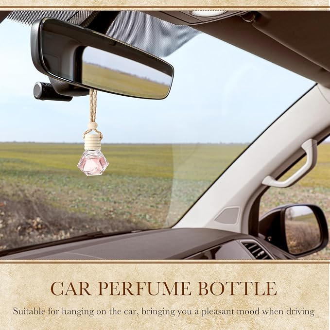 Zubebe 300 Pcs 8ml Hanging Air Freshener Diffuser Bottle Bulk Empty Glass Perfume Bottles Refillable Aromatherapy Essential Oils Pendant for Auto Interior Ornaments