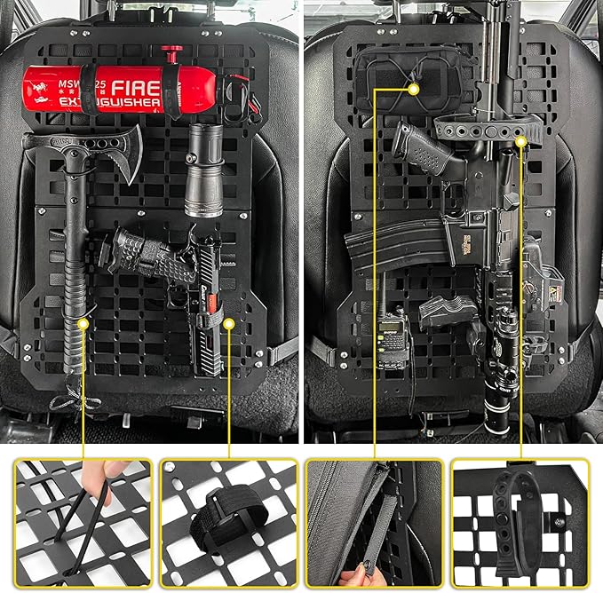 1 Pack Metal Seat Back Molle Panels with Gun Mount For Truck,Truck Tactical Seat Back Organizer Panel with Gun Rack Holder for All Vehicles