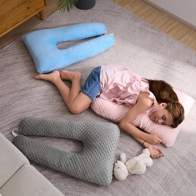 Travel Pillow for Kids Adult in Car - Pillow for Car Sleeping Ultra Large U Shaped with Removable Soft Cover Support Fix Neck and Body Sitting/Sleeping on The Trip (Grey)