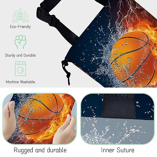 Basketball Car Trash Bag,Fire Ball Hanging Drawstring Car Garbage Bag,Waterproof Canvas Car Back Seat Organizer with Adjustable Buckle,for Vehicles,SUVs,Camping,Road Trips