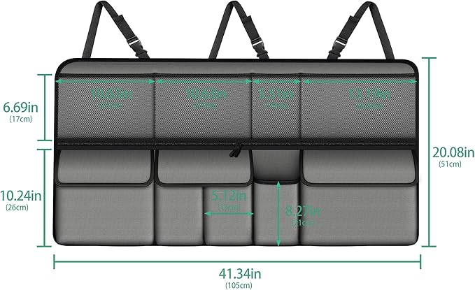 Hanging Car Trunk Organizer Fit For Ford Explorer Foldable Large Capacity 41.3x20 inch Backseat Trunk Organizers Storage, Car Accessories Interior, with Multi Pockets Grey