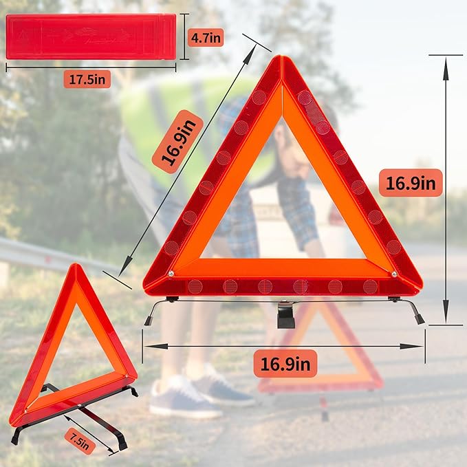 AYKRM 3Pack Car Warning Triangle Heavy Reflective Warning Road Safety Triangle Kit Suitable for car Breakdown and Temporary Parking on The Road.