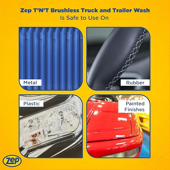 Zep TNT Brushless Truck and Trailer Wash Concentrate 5 Gal (Each) Model 481 Foamer 96 oz. - 37635 - Removes Exhaust Deposits, Road Film and Bug Residues