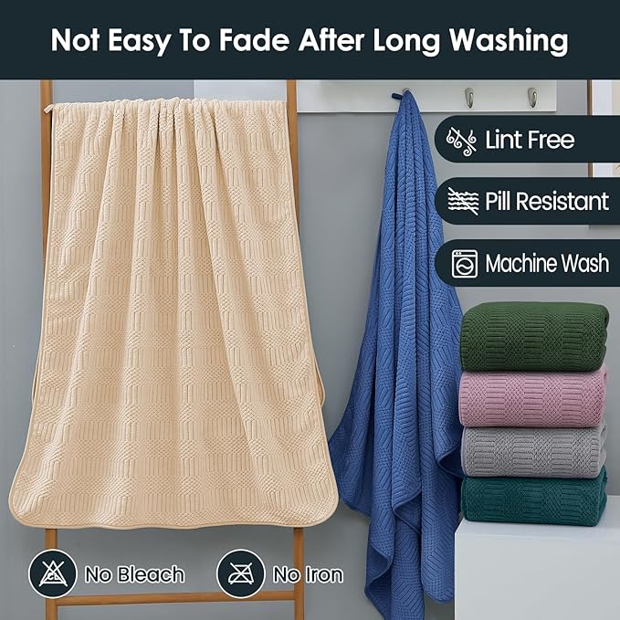 JML Microfier Bath Towels Set of 2, Large Microfier Body Towel for Adult, 30" x 60", Oversized, Soft, Super Absorbent, Fast Drying, Use for Sauna,Gym,Sport, Fitness, Yoga, Diamond Cross Grid Camel