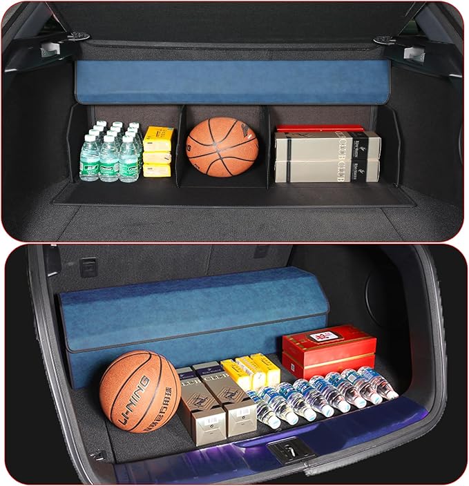 Trunk Organizer for Ford Expedition 2018-2025 - Blue Alcantara Leather Storage Box, Tailored Precision, Maximize Your Storage, Large Foldable Trunk Organizer Boxs with 3 Compartments