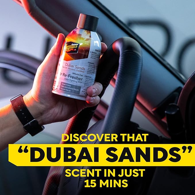 Meguiar's Car Air Refresher Odor Fighting Mist - Dubai Sands, Long-Lasting Car Air Freshener Fights Strong & Unwanted Smells Renewing Interiors with a Luxurious & Refreshing Scent, 2 oz Aerosol