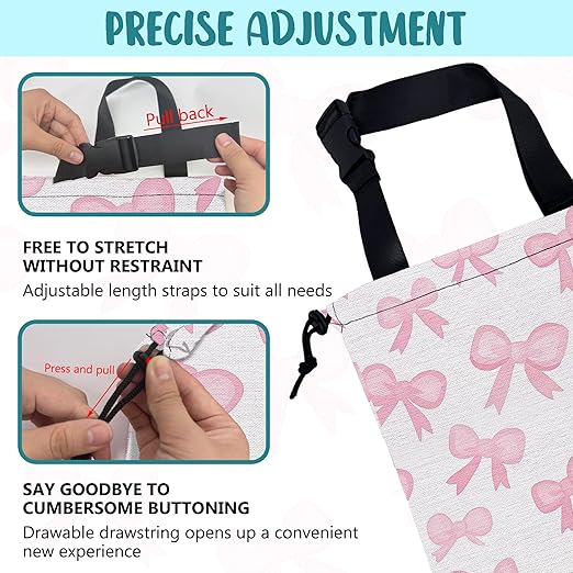 Car Trash Bag Pink Ribbon Bow Hanging Drawstring Car Organizer and Storage Bag with Adjustable Buckle Canvas Garbage Bin for Back Seat or Hanging Headrest Car Decor Road Trip Essentials