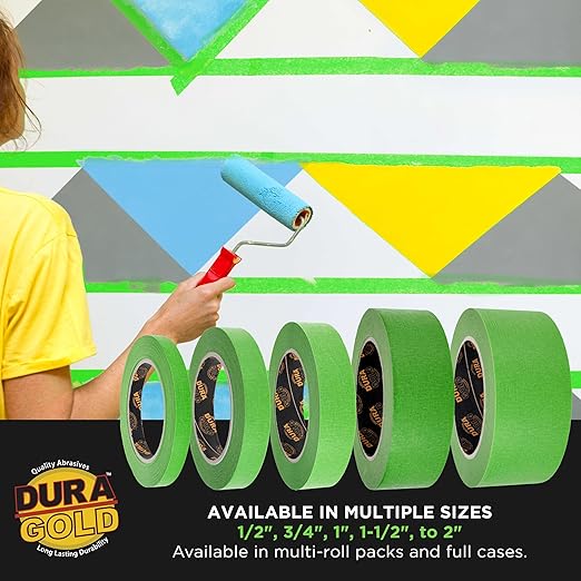 Dura-Gold Green Automotive Masking Tape 1/2 Inch (12mm x 55 Yards), 4 Rolls - Premium High-Performance, Heat Resistant - Auto Refinish Painting, Car Detailing, Autobody, Industrial, Painters Tape