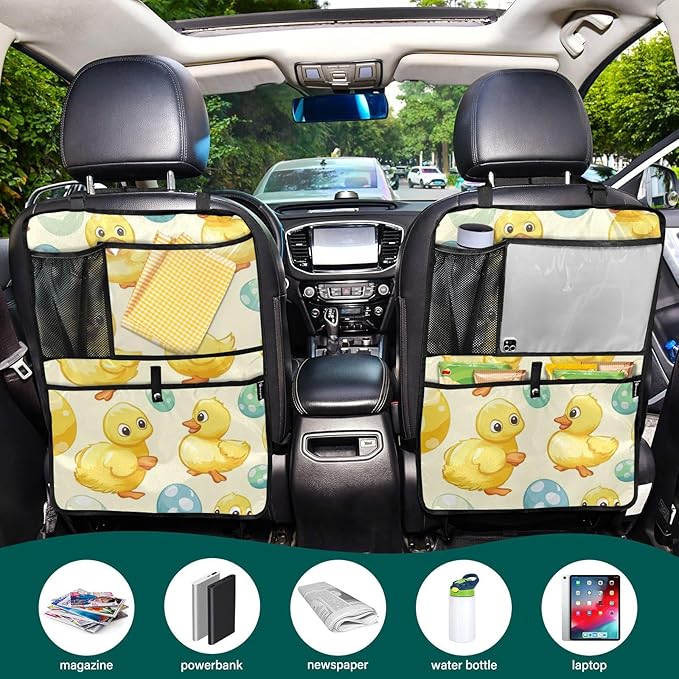 Light Yellow Duck Easter Egg 1 Pack Backseat Car Organizer with Storage Pockets Seat Back Organizers for Kids Kick Mats Backseat Protector Automotive