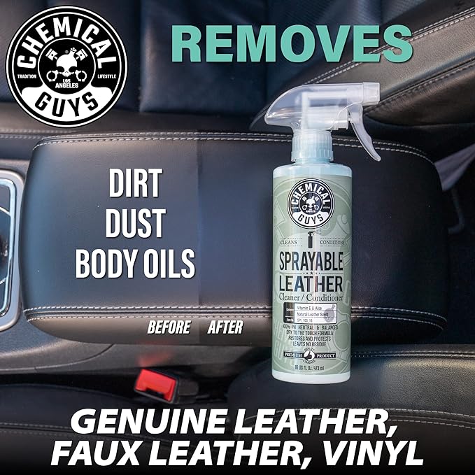 Chemical Guys SPI_103_1602 Sprayable Leather Cleaner and Conditioner in One for Car Interiors, Apparel, and More (Works on Natural, Synthetic, Pleather, and More) Leather Scent, (2 Pack) 16 fl oz