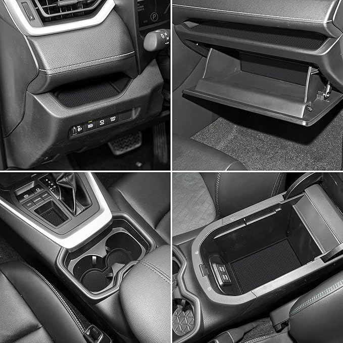 SENSHINE 3D Cup Holder Insert for Toyota Rav4 Accessories 2019-2023 2024 2025 Center Console Liner Door Pocket Mats Non-Slip Anti Dust Pad Premium Interior 16 Pcs (Black Trim)