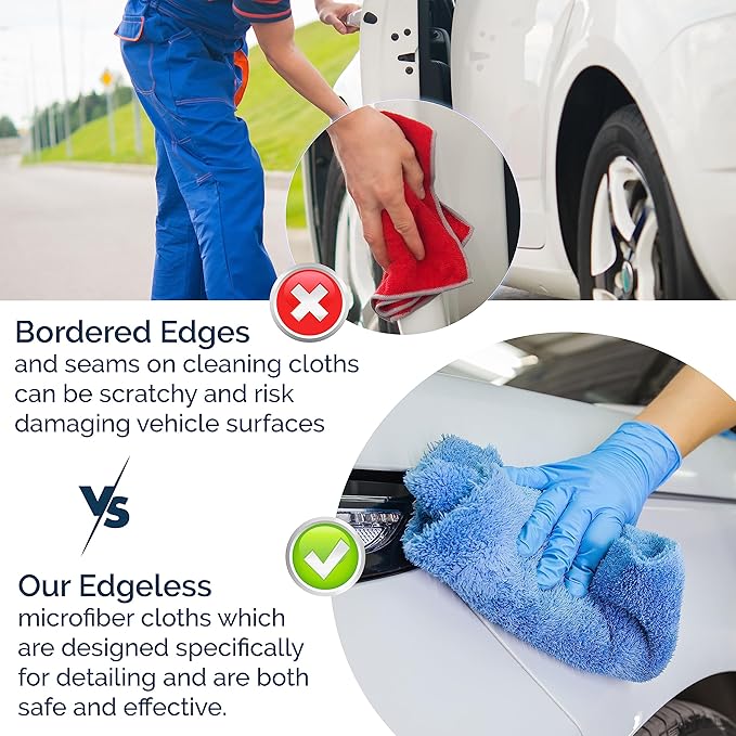 GREEN LIFESTYLE Chamois Cloth Microfiber Cleaning Cloth 6 Pack, Borderless Microfiber Towels Cleaning, Car Microfiber Towel, Drying Towels for Сars, Car Wash Towels (16" x 16", Blue) (6 Pack – 16x16)