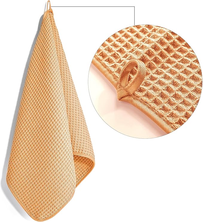 POLYTE 430 GSM Microfiber Lint Free Hand Towel, 16 x 30 in, 4 Pack (Waffle Weave)